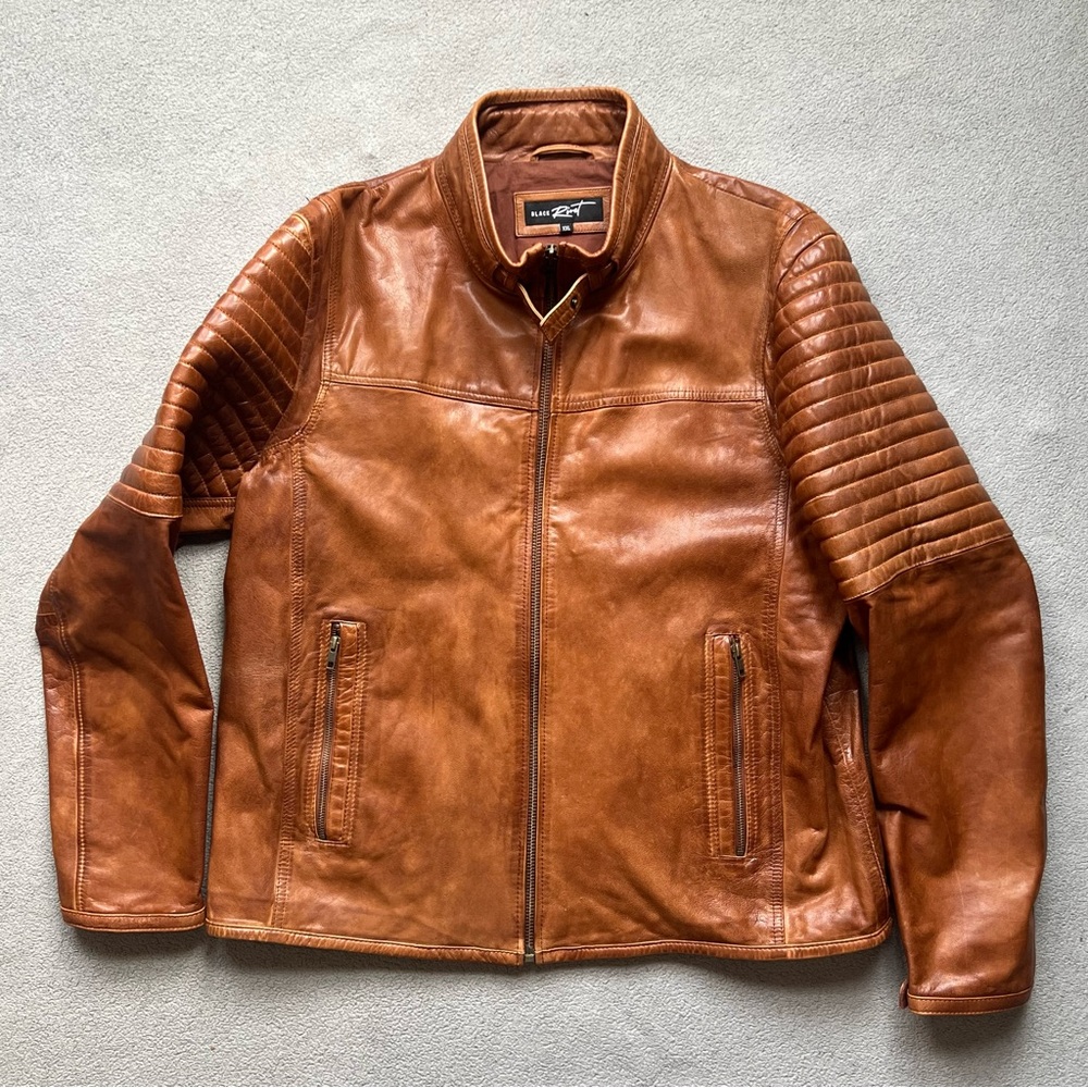 Black Rivet jacket Mens XXL Brown Leather Zip GIII Biker Patina Coat Genuine